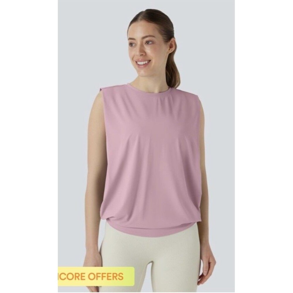 Halara Round Neck Ruched Cool Touch Yoga Tank Top UPF50+ Sz S Pink NWT